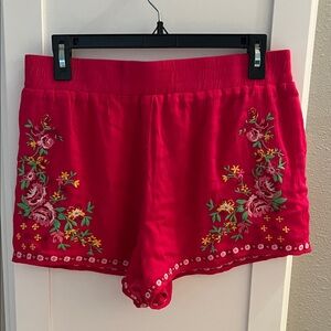 Peach Love California Hot pink Floral Embroidered Shorts